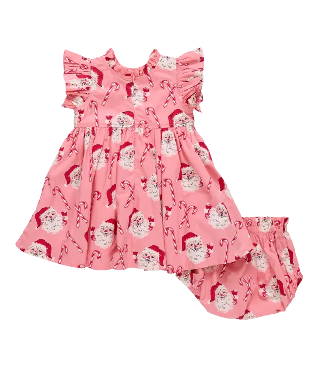 Pink Chicken Candy Cane Santa Jennifer Dress Set