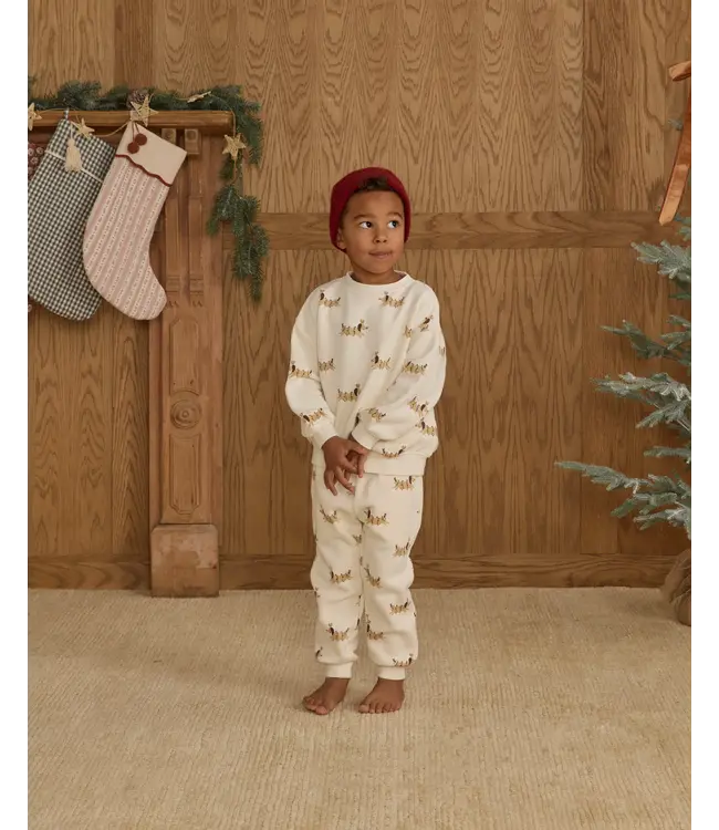 Rylee & Cru Ivory Christmas Dogs Jogger Sweat Pant