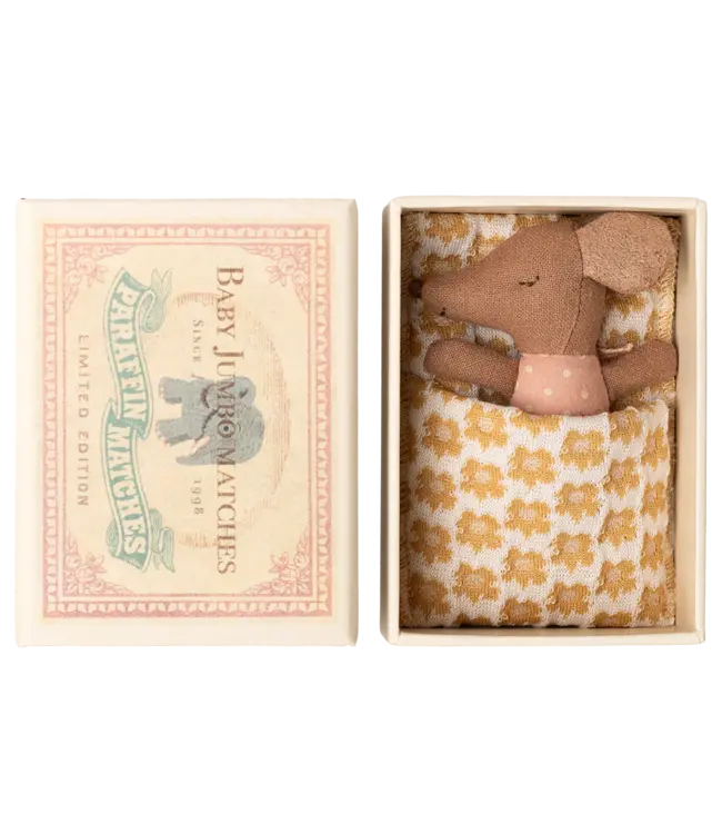 Maileg Sleepy/Wakey Baby Mouse in Matchbox-Rose