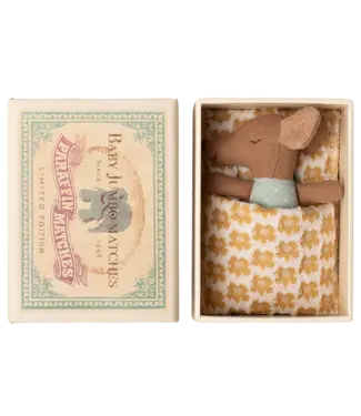 Maileg Sleepy/Wakey Baby Mouse in Matchbox-Blue