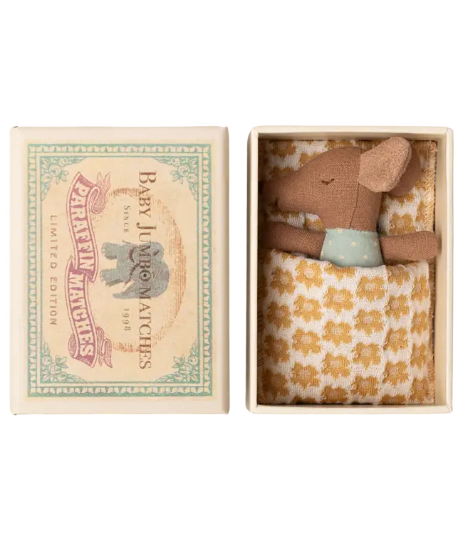 Maileg Sleepy/Wakey Baby Mouse in Matchbox-Blue