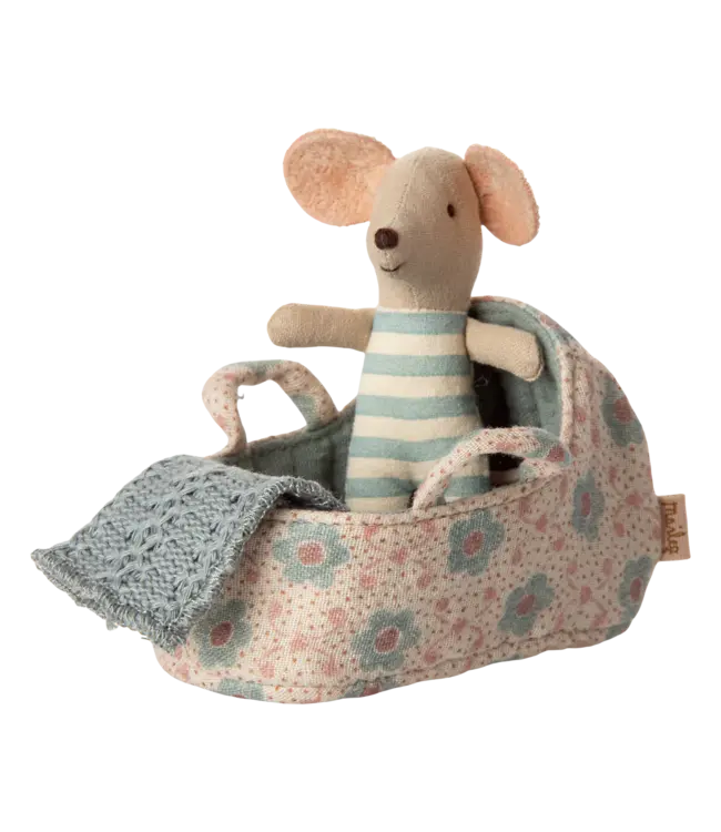 Maileg Baby Mouse in Carry Cot