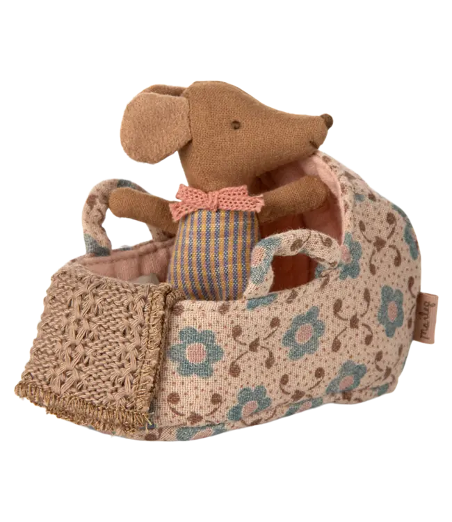 Maileg Baby Mouse in Carry Cot