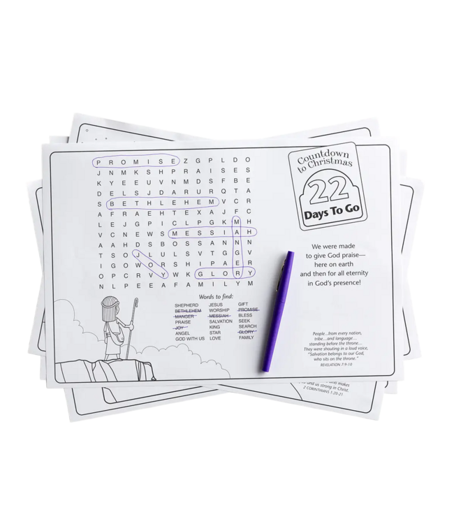 Dayspring Countdown To Christmas Coloring Placemats