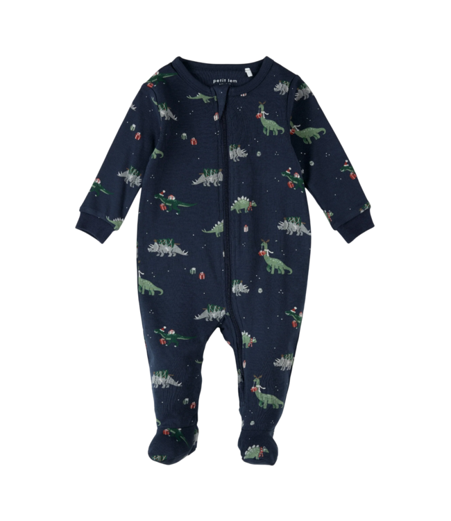 Petit Lem Navy Holiday Footed Romper