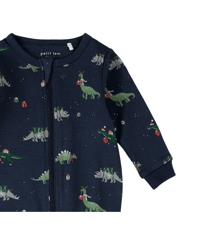 Petit Lem Navy Holiday Footed Romper