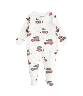 Petit Lem Off White Car/Tree Footed Sleeper