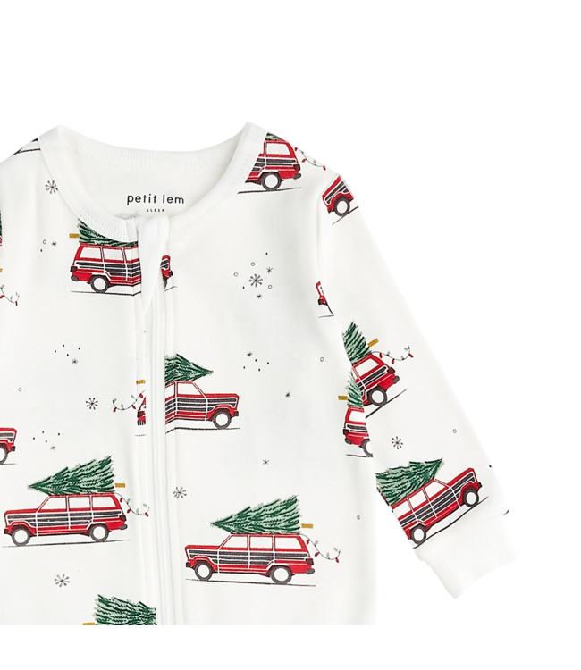 Petit Lem Off White Car/Tree Footed Sleeper