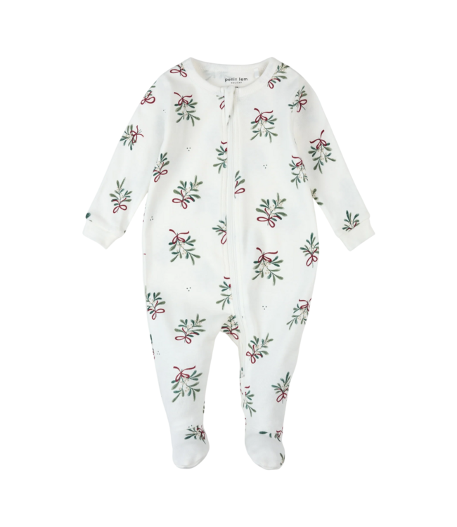 Petit Lem Off White Holiday Knit Footed Sleeper