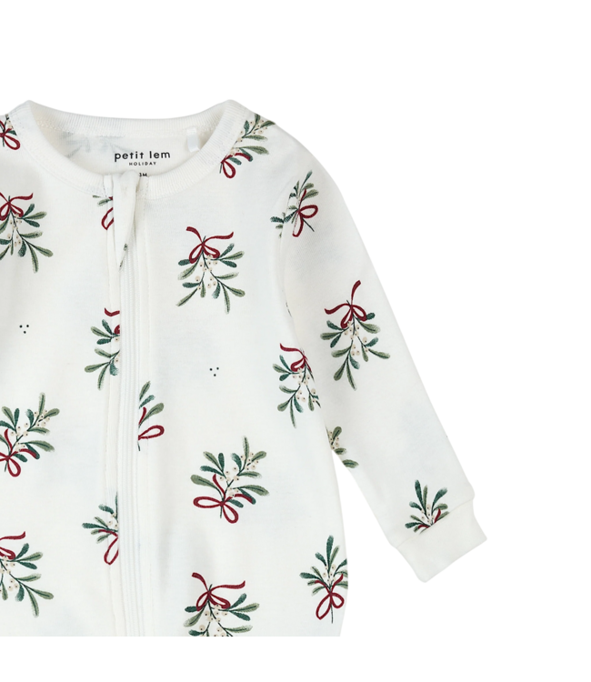 Petit Lem Off White Holiday Knit Footed Sleeper