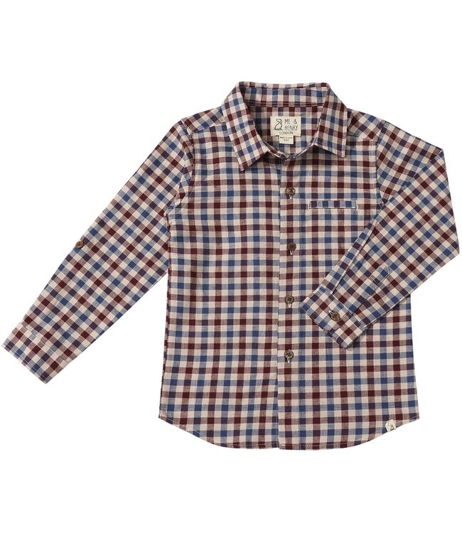Me & Henry Blue/Burgundy/Cream Plaid Atwood Woven Shirt