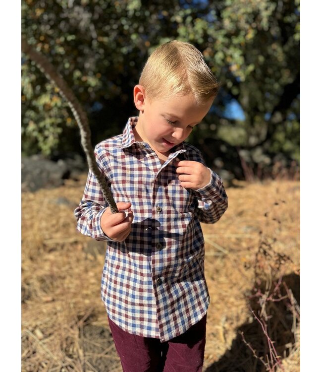 Me & Henry Blue/Burgundy/Cream Plaid Atwood Woven Shirt