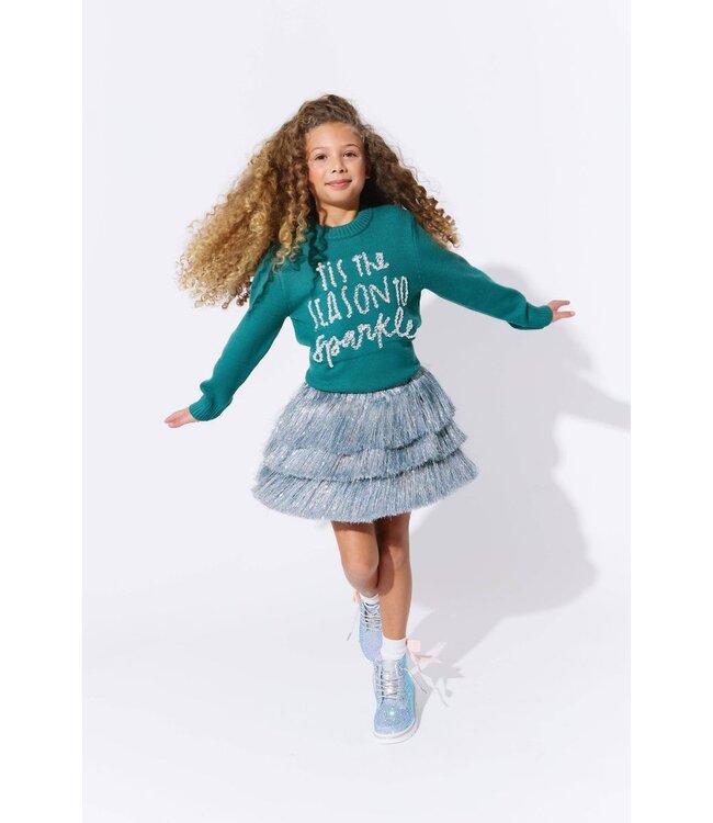 Lola & the Boys Silver Shimmer Tinsel Party Skirt