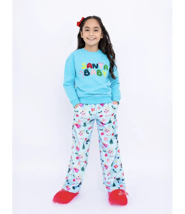 Preppy Goose Light Blue Christmas Loungewear Pant