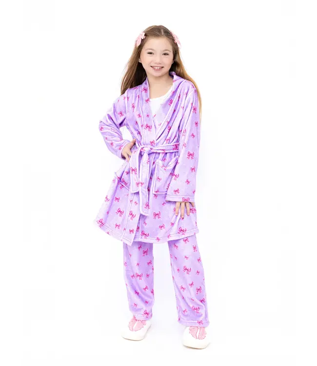 Preppy Goose Lavender Holiday Bows Plush Robe