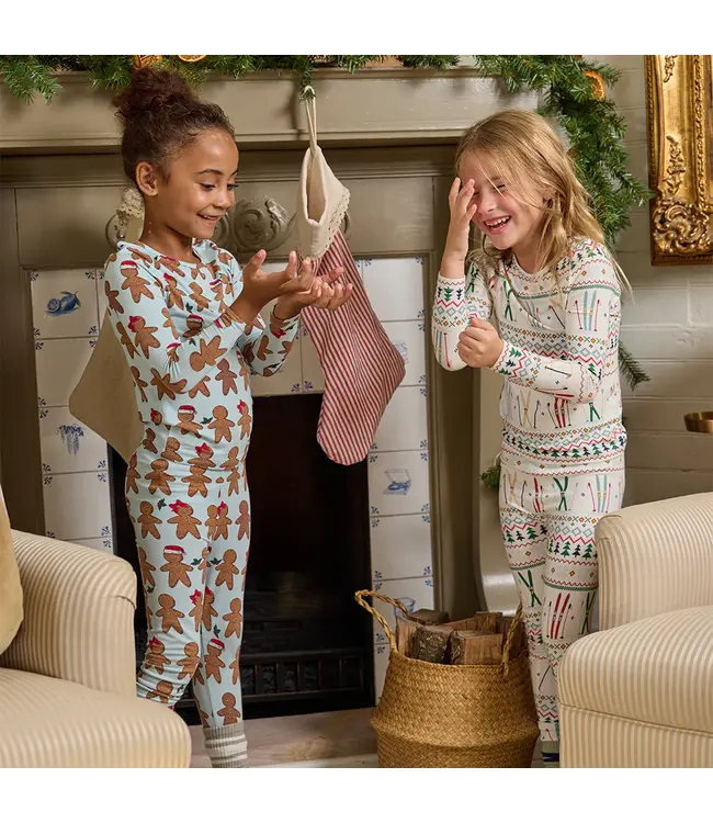 Pink Chicken Lt. Blue Gingerbread Bamboo PJ Set