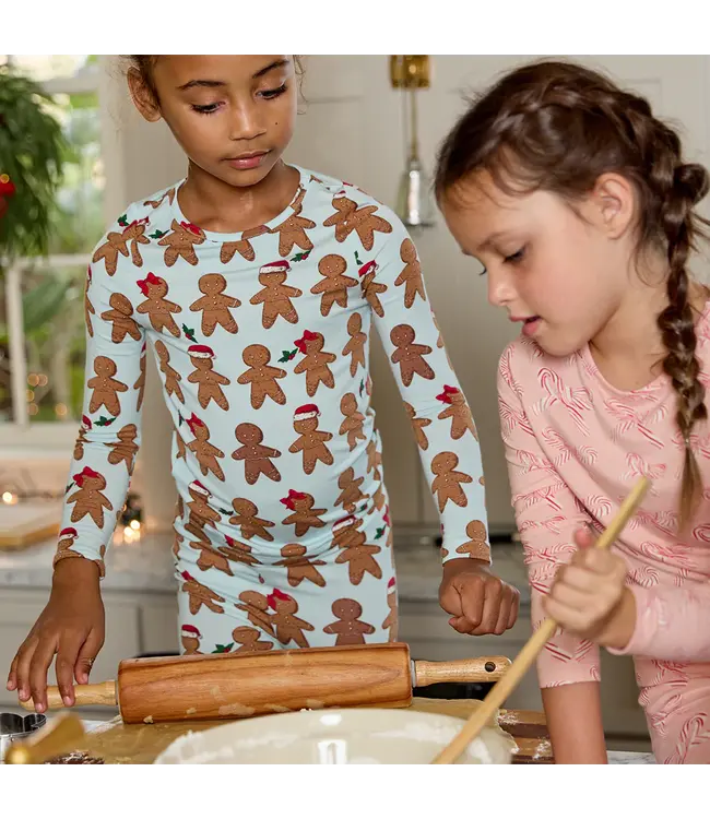Pink Chicken Lt. Blue Gingerbread Bamboo PJ Set