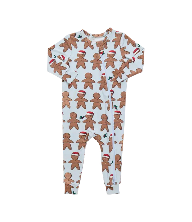Pink Chicken Lt. Blue Gingerbread Bamboo Romper