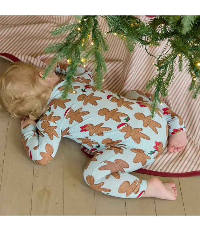 Pink Chicken Lt. Blue Gingerbread Bamboo Romper