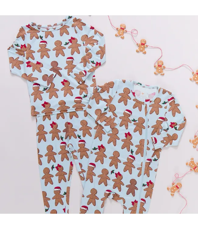 Pink Chicken Lt. Blue Gingerbread Bamboo Romper