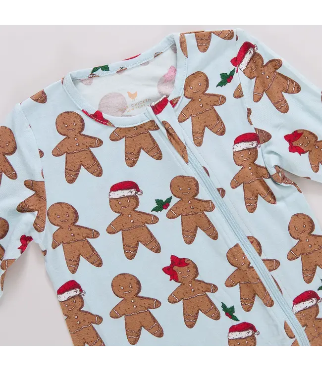 Pink Chicken Lt. Blue Gingerbread Bamboo Romper