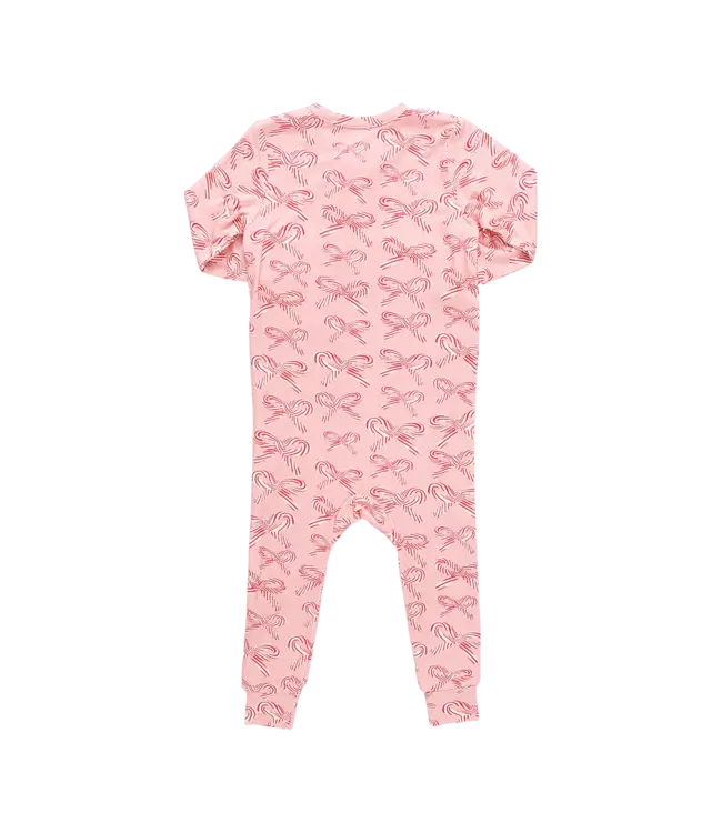 Pink Chicken Pink  Candy Cane Bows Ruffle Bamboo Romper