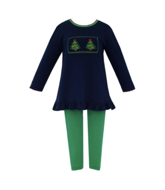 Anavini Navy Blue Knit Christmas Tree Tunic Set
