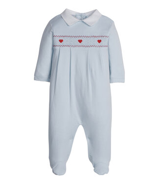 Little English Blue Hearts Smocked Footie