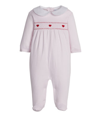 Little English Pink Hearts Smocked Footie