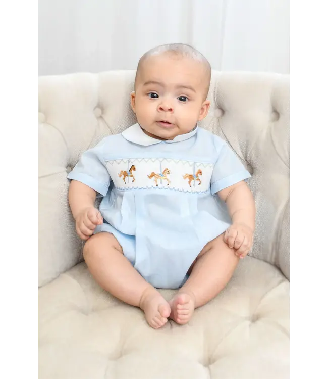 Blue Carousel Boys Hand Smocked Classic Creeper
