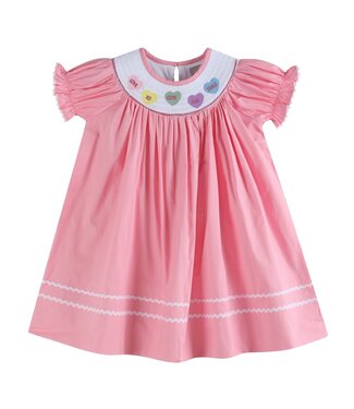 Lil Cactus Pink Candy Heart Smocked Bishop Dress