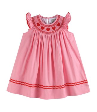Lil Cactus Pink Heart Valentine Smocked Bishop Dress