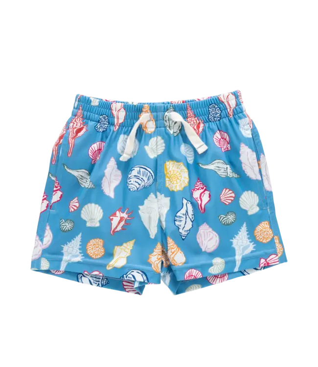 Pink Chicken Blue Seashells Swim Trunk