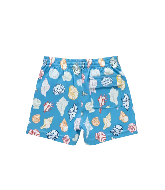 Pink Chicken Blue Seashells Swim Trunk