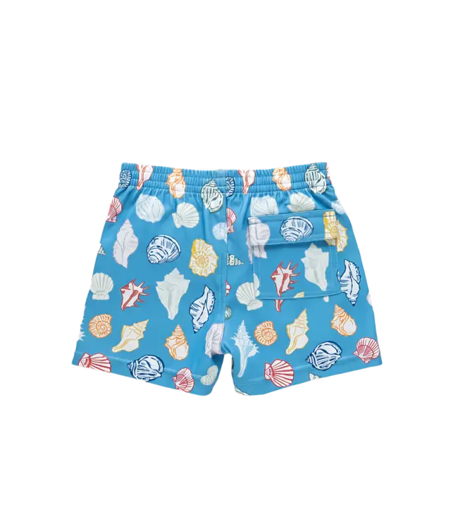 Pink Chicken Blue Seashells Swim Trunk