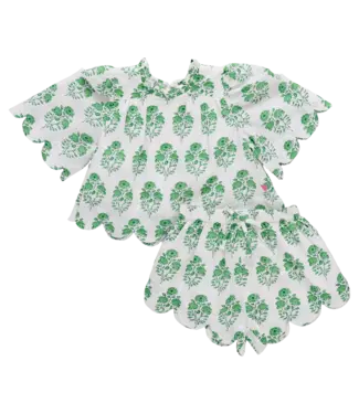 Pink Chicken Green Strawflower Misha Scallop 2 Pc. Set