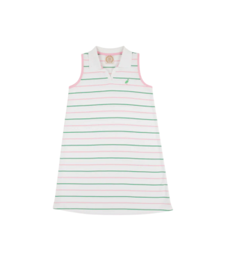 Beaufort Bonnet Tradd Street Stripe/Pink Maude's Sleeveless Polo Derss