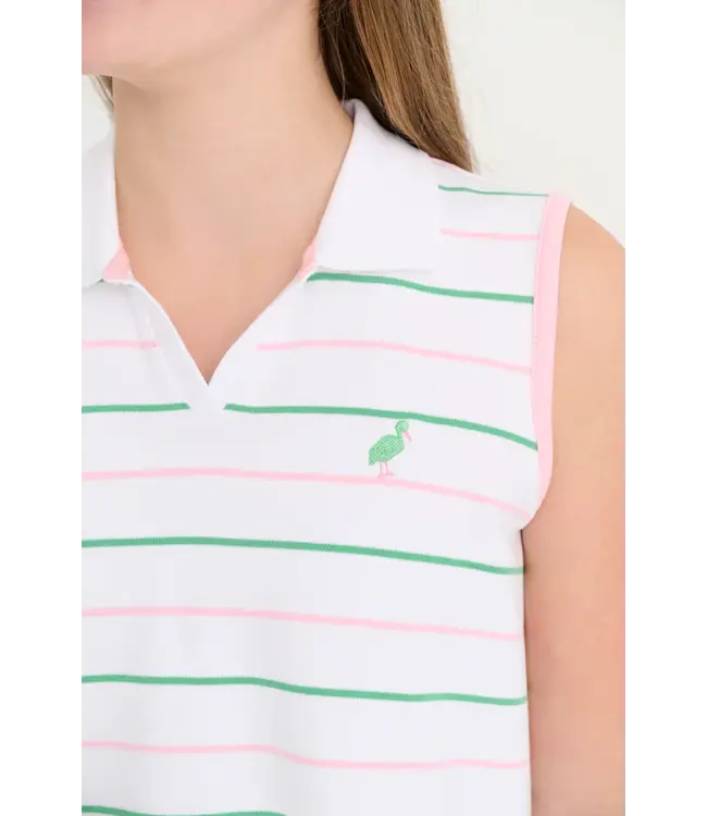 Beaufort Bonnet Tradd Street Stripe/Pink Maude's Sleeveless Polo Derss