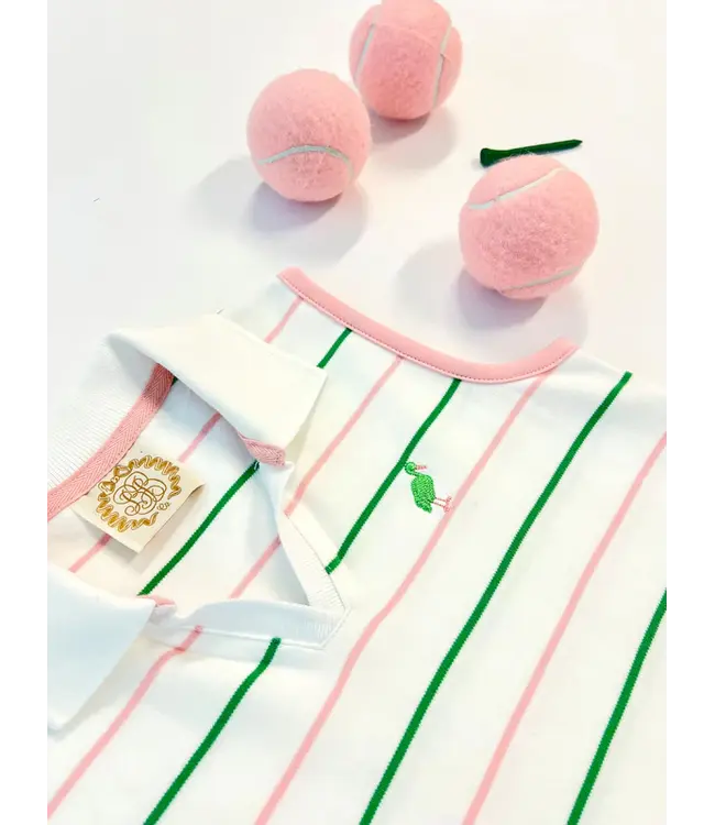 Beaufort Bonnet Tradd Street Stripe/Pink Maude's Sleeveless Polo Derss