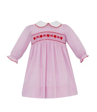 Petit Bebe Pink Gingham Valentine Long Sleeve Dress