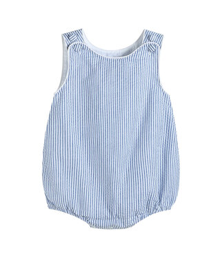 Lil Cactus Classic Dark Blue Stripe Seersucker Romper