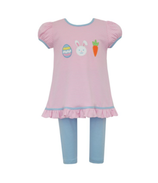 Claire & Charlie Bunny Egg Carrot Pink Knit Stripe Tunic Set with Leggings