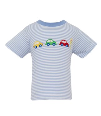 Claire & Charlie Blue Knit Stripe Cars Tee