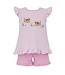 Claire & Charlie Pink Knit Stripe Garden Puppies Short Set