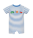 Claire & Charlie Blue Knit Stripe Backyard Bugs Short Romper