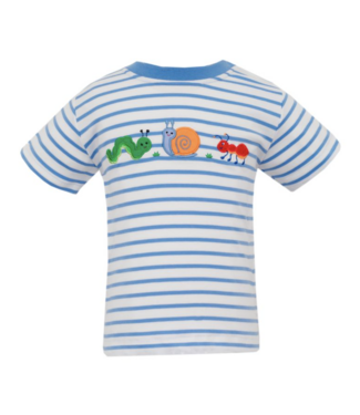 Claire & Charlie Backyard Bugs Blue Knit Stripe Tee