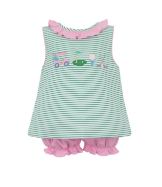 Claire & Charlie Green Knit Stripe Girls Golf Bloomer Set