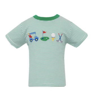 Claire & Charlie Green Knit Stripe Boys Golf Tee