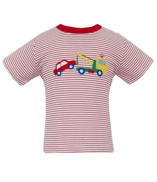 Claire & Charlie Red/White Knit Stripe Tow Truck Tee