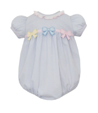 Claire & Charlie Lt. Blue Seersucker Pastel Bows Bubble